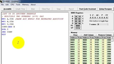 Simulation of 8085 ALP in sim8085 - YouTube