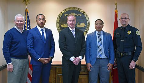 (L-R) Clarksville Mayor Joe Pitts, Amar Cole, Fletcher Walters III, Darrius Stubbs, and ...