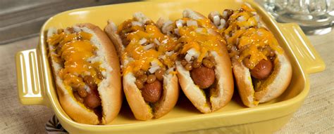 Bush’s® Baked Bean & Cheese Baked Hot Dogs | Baked hot dogs, Baked ...