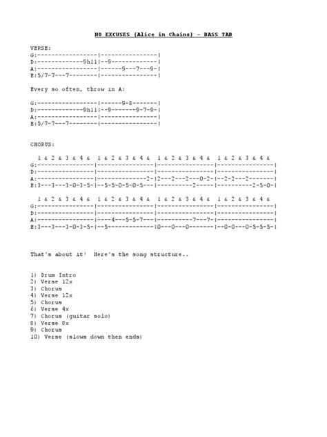 Alice in Chains - No Excuses (Bass Tab) | PDF