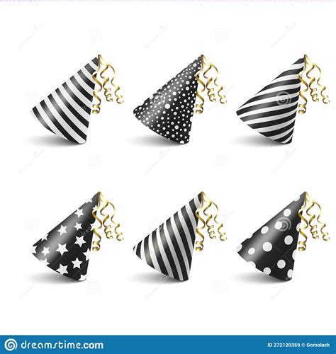 Vector 3d Realistic Black and White Birthday Party Hat Icon Set ...