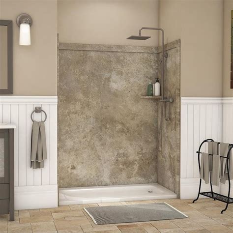 FlexStone Adaptable Mocha Travertine Panel Kit Shower Wall Surround (60-in x 60-in) in the ...