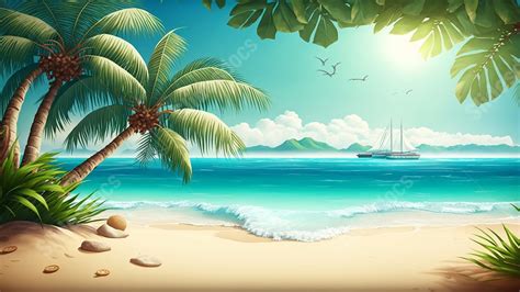 Summer Beach Seagull Coconut Tree Sailboat Powerpoint Background For Free Download - Slidesdocs