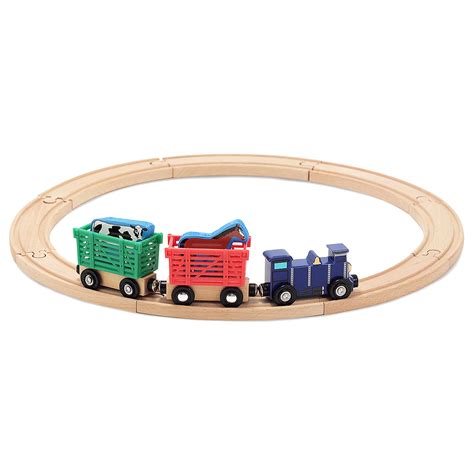 Melissa & Doug Farm Animal Wooden Train Set (12+ pcs) - Walmart.com