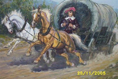 Old West Oil Painting...Covered Wagon With Horses...Man In Red from lisasvintagetreasures on ...