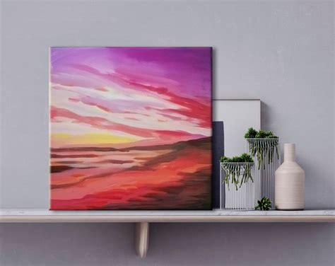 Pink Sunset Painting Original Abstract 12x12 | Etsy