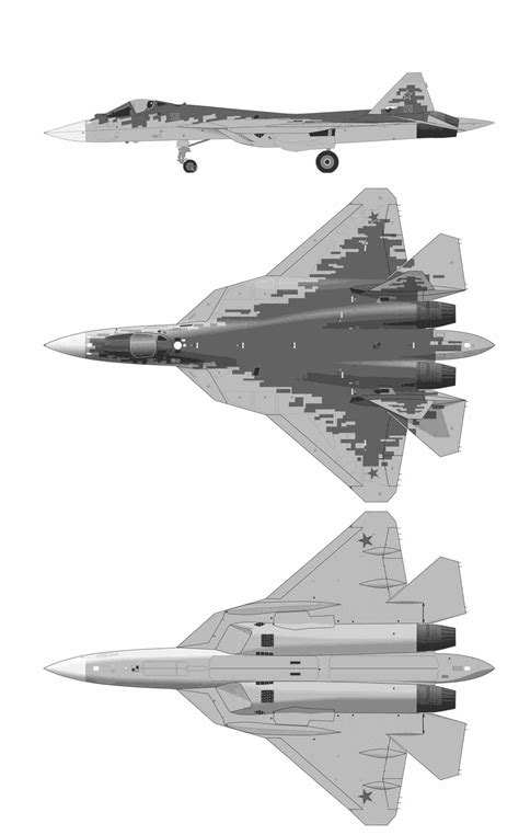 Sukhoi Su-57 Blueprint - Download free blueprint for 3D modeling