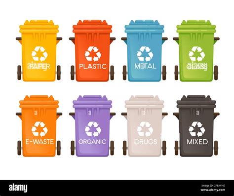 Set of colored garbage bins trash cans for different types of waste vector illustration isolated ...