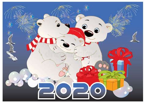 Happy New Year in Polar Bears Stock Illustration - Illustration of year ...