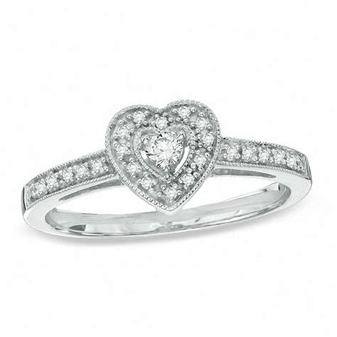 1/6 CT. T.W. Diamond Vintage-Style Heart Promise Ring in Sterling Silver - Size 7 | Piercing Pagoda