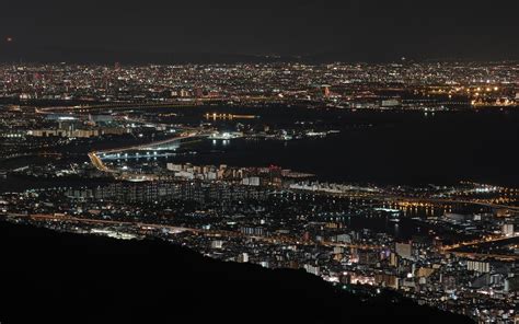 wallpaper night city, top view, city lights, bay, osaka, japan HD ...