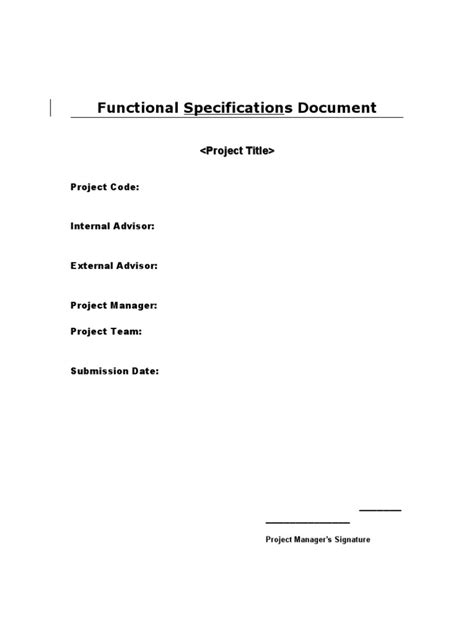 Functional Specification Document (Template) | Use Case | Specification (Technical Standard)