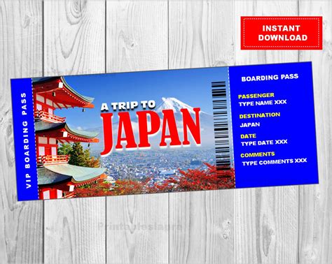 Printable Ticket to Japan Boarding Pass Customizable | Etsy