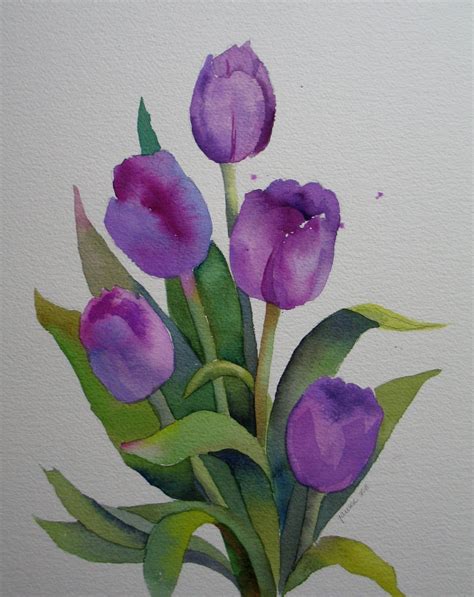 Nel's Everyday Painting: Purple Tulips, Watercolor | Watercolor tulips ...