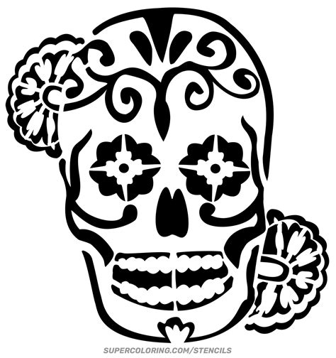 Sugar Skull with Flower Stencil | Free Printable Papercraft Templates