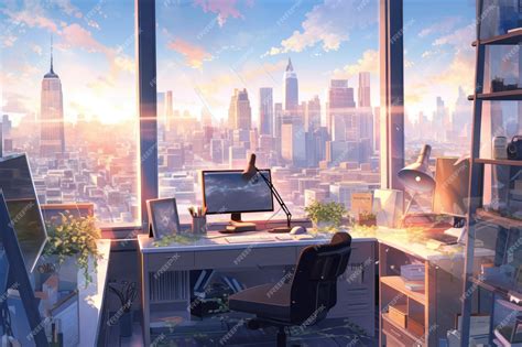 Premium AI Image | Anime Style Office Interior Creative and Colorful Workplace Illustration