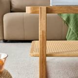 Modern Rattan Woven Tea Table with Solid Wood Glass Desktop, Chinese ...