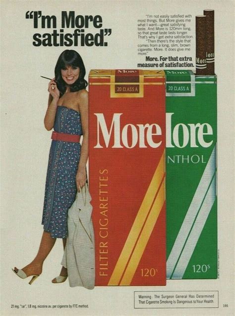 1980 More Cigarettes 120s Menthol I'm More Satisfied Woman Vintage Print Ad #More