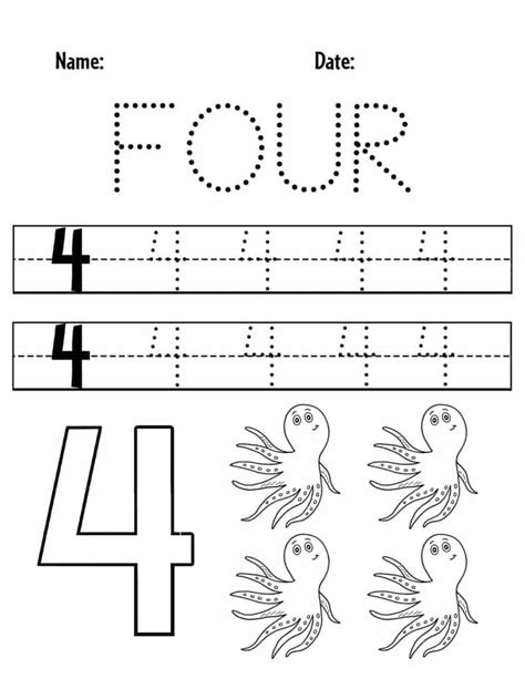 FREE Number 4 Worksheets for Preschool ⋆ The Hollydog Blog