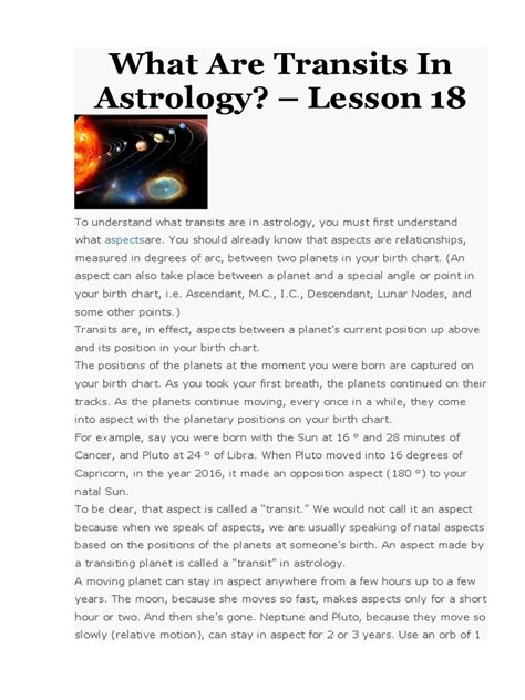 What Are Transits in Astrology? - Lesson 18: Aspects | PDF | Horoscope | Planets