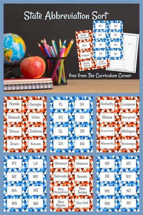 State Abbreviations Card Sort - The Curriculum Corner 4-5-6