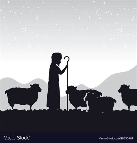 Silhouette shepherd sheep manger isolated design Vector Image