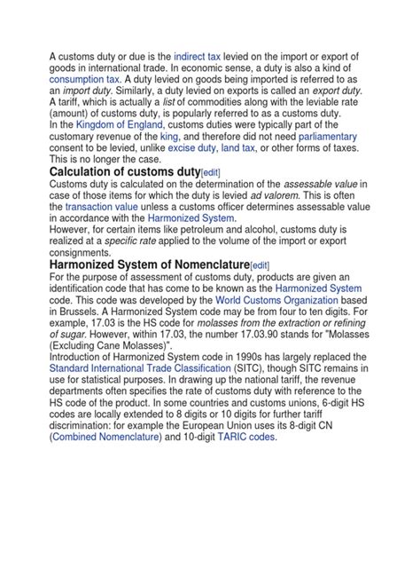 Calculation of Customs Duty: Import Duty Export Duty List | PDF