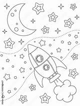 Coloring Page With Rocket Moon nebulae And Stars Black Elements On A  sketch template