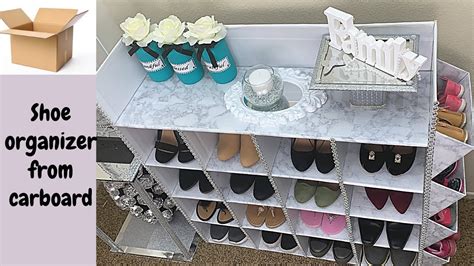 DIY SHOE ORGANIZER USING CARDBOARD- shoe rack/ storage ideas using recycled boxes - YouTube