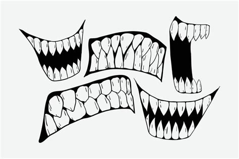 scary teeth illustration print on t-shirts,jacket,souvenirs or tattoo ...