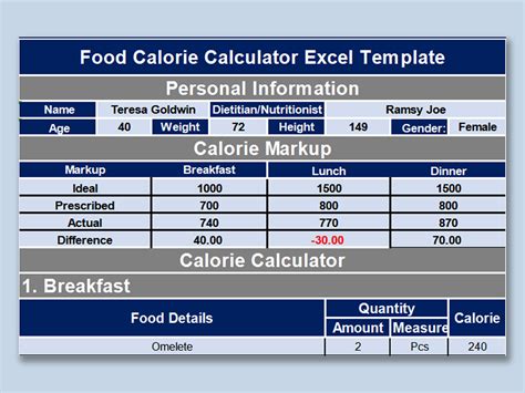 EXCEL of Food Calorie Calculator.xlsx | WPS Free Templates