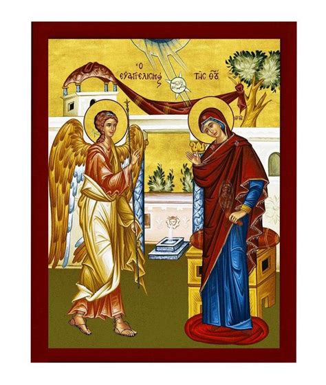 Virgin Mary icon Panagia Annunciation, Handmade Greek Orthodox Icon of Evangelismos of Theotokos ...