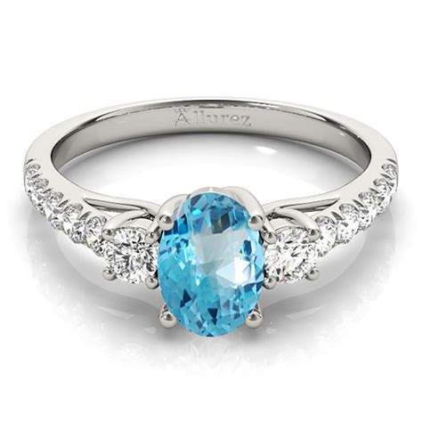 Oval Cut Blue Topaz & Diamond Engagement Ring 14k White Gold (1.40ct ...