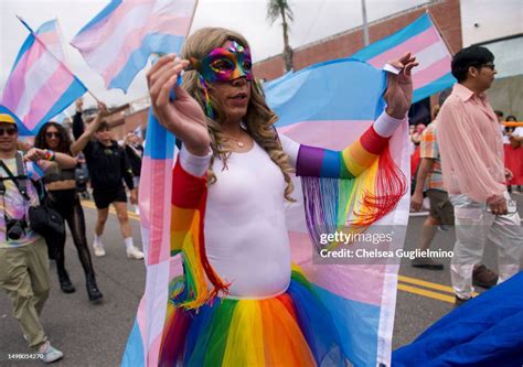 Participants are seen at the 2023 LA Pride Parade on June 11, 2023 in ...