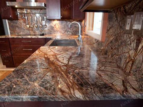 Leathered Rain Forest Brown Marble Slab for Countertop - Fulei Stone