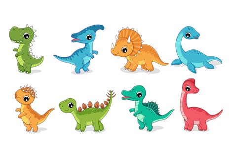 Clipart set of cute baby dinosaurs. Triceraptor, t-rex, tyrannosaurus, triceraptor, stegosaurus ...