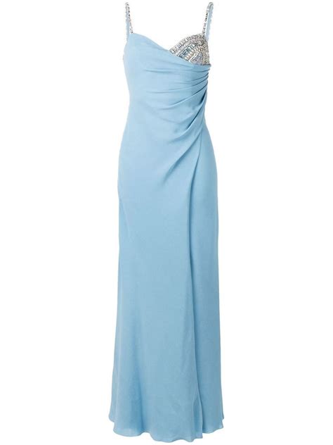 Versace Crystal Embellished Draped Gown In Blue | ModeSens | Designer ...