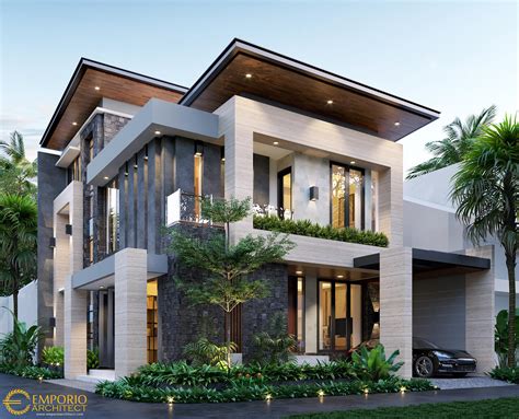 Desain Tampak Depan Rumah Hook Modern 3 Lantai Bapak Devid di Jakarta 10152 - Desain Eksterior Rumah