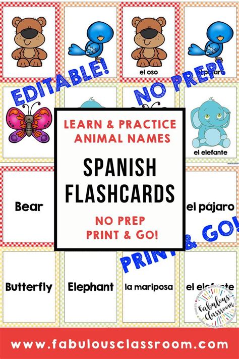 Spanish Animals Flashcards Printable and Editable | Los Animales ...