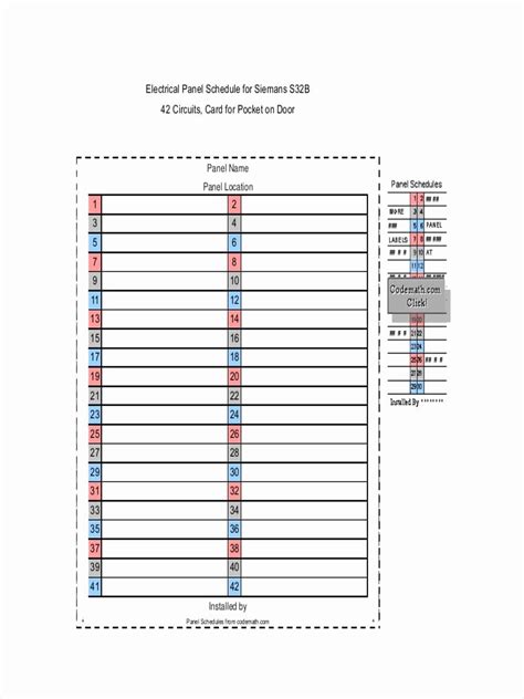 Free Electrical Panel Schedule Template