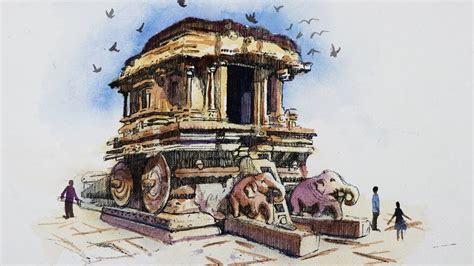 watercolour painting | Hampi vittala temple painting by Ganesh Punekar - YouTube