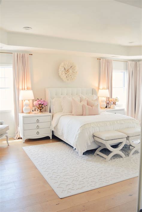 Elegant White Master Bedroom & Blush Decorative Pillowsl - The Pink Dream