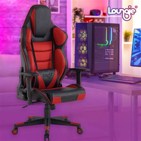 Loungie Viraj Red Contemporary Ergonomic Adjustable Height Swivel Faux Leather Gaming Chair in ...