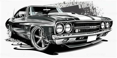 Realisitc cartoon illustration of sportcar muscle car mustang in ...