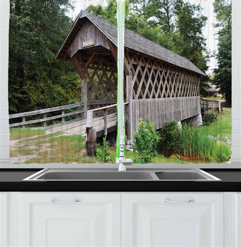 Alabama Curtains 2 Panels Set, Old Wooden Bridge over a Small Stream ...