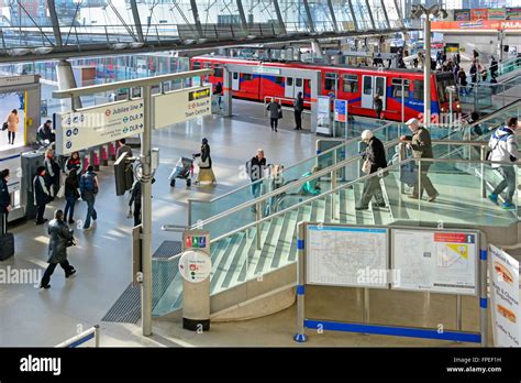 Interior Stratford London UK train station interchange concourse for Docklands Light Railway ...