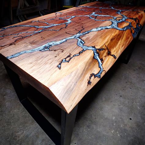 Fractal River Table Square Live Edge Coffee Table Epoxy River Fractal ...