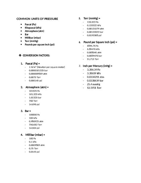 Common Units OF Pressure - COMMON UNITS OF PRESSURE Pascal (Pa ...