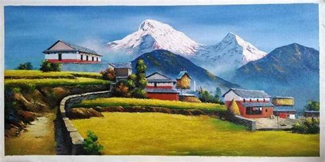 A Beautiful Nepali Village Life Acrylic Painting - GranNino