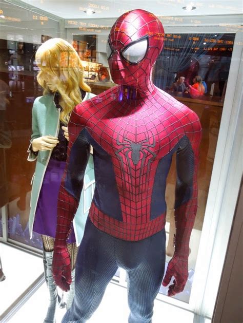 Spider-man and Gwen Stacy costumes from The Amazing Spider-man 2 on display... - domesticjenni